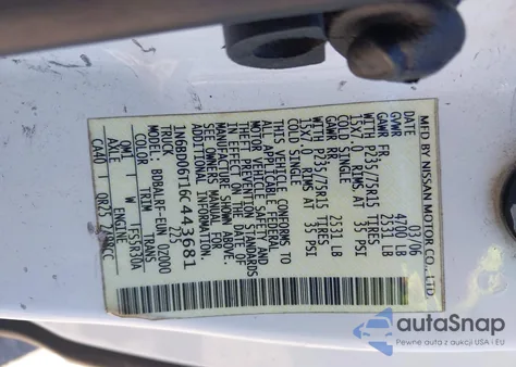 2006 Nissan Frontier Xe из США, поврежденный, VIN 1N6BD06T16C443681